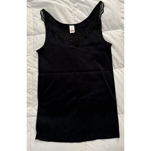 Vintage CALIDA Mercerized Cotton Soft Cami Lace Trim Black S 90s Y2K